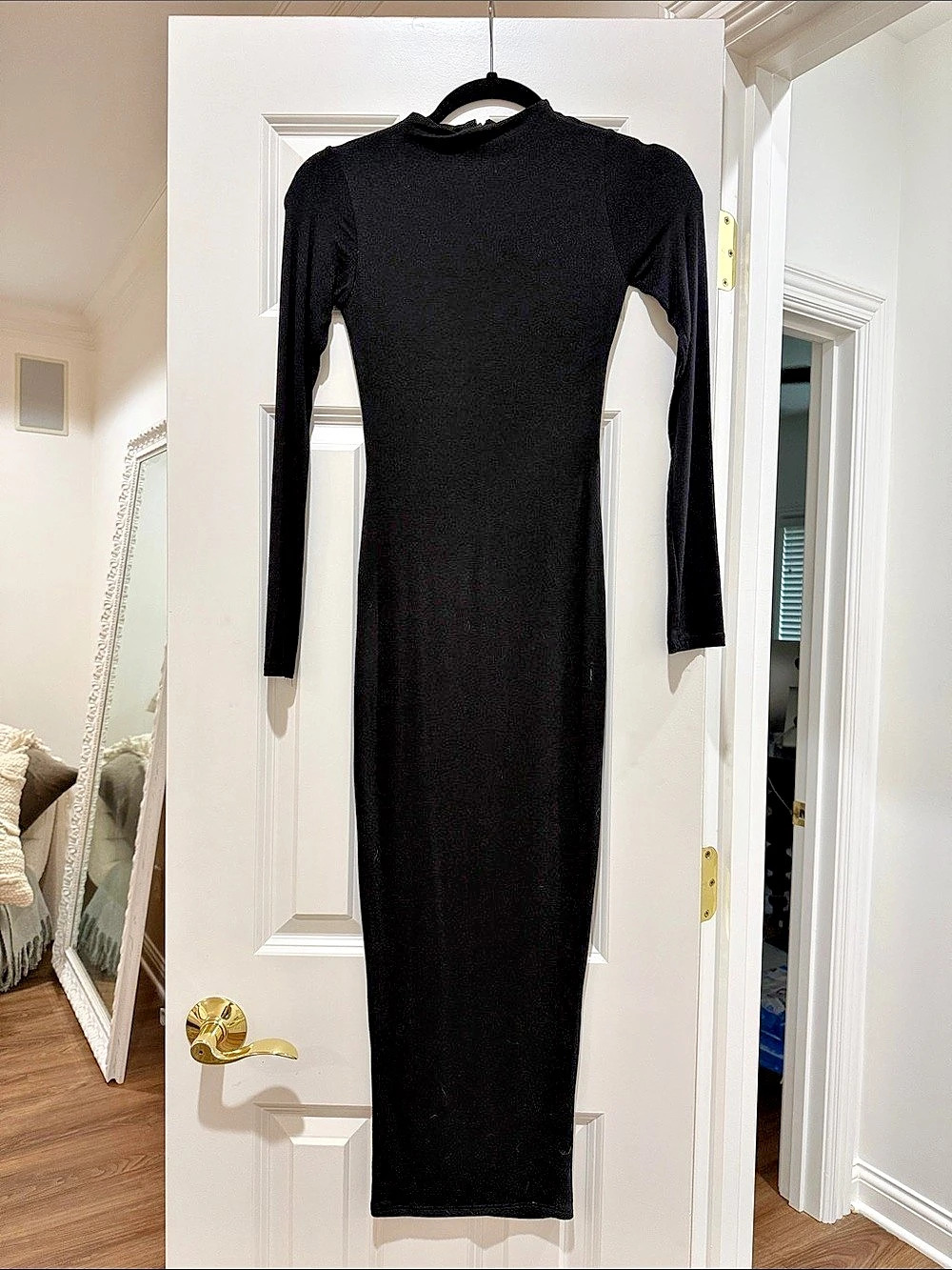 naked wardrobe The Mock Neck Long Sleeve Body-Con Midi Dress Black XS